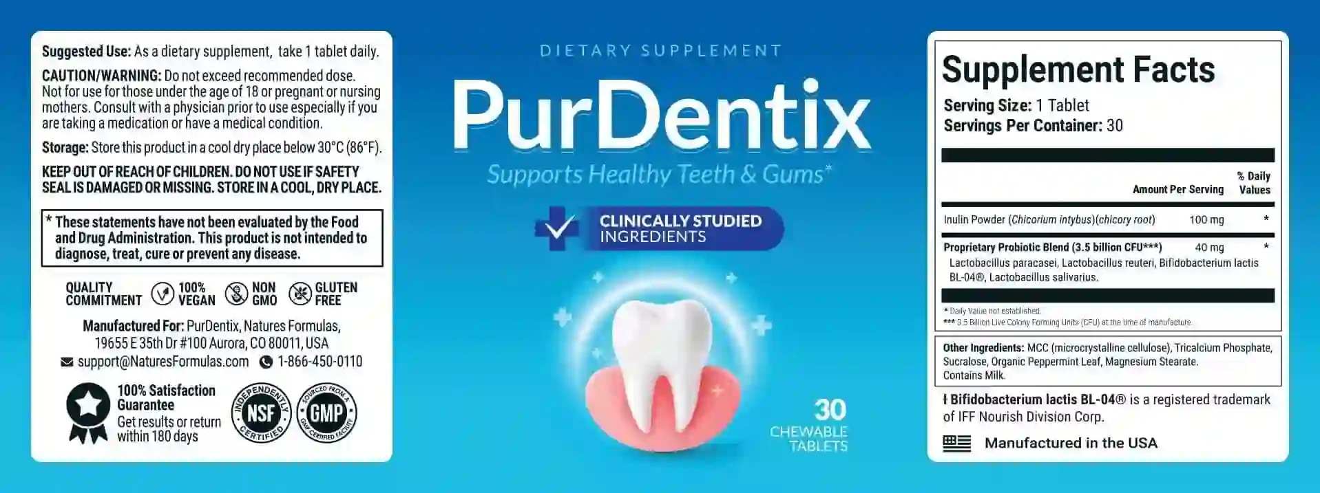 PurDentix ingredients label